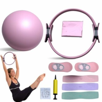 Set de pilates con pelota, anillo y accesorios.