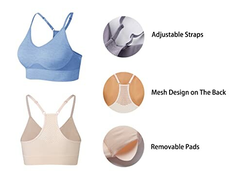 Sujetadores deportivos con tirantes ajustables y diseño de malla.